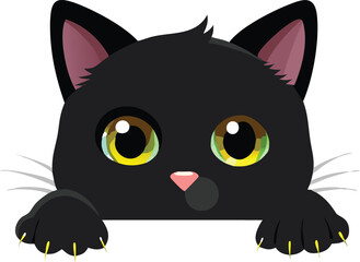 Obraz premium Adorable Black Cat Peeking Cute Kitten Cartoon Illustration Vector Art Design