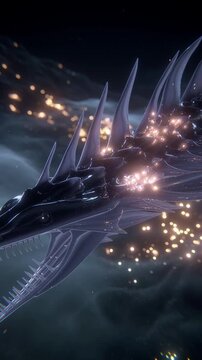 Dark Serpentine Creature in Cosmic Space with Glowing Lights