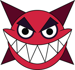 Angry Red Monster Cartoon Face With Sharp Teeth And Spikes Mascot