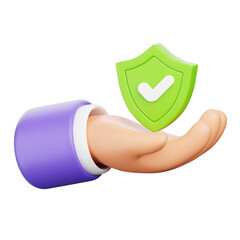 3D Rendering of Hand Holding Shield with Checkmark © uigodesign