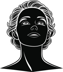 Black White Vector Art Woman S Face With Serene Upward Gaze