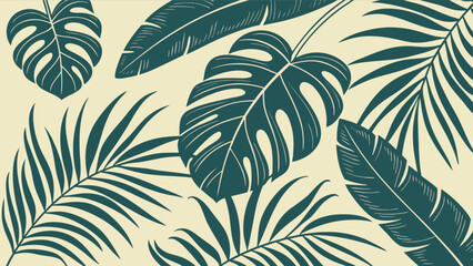 Tropical leaves pattern vector design for textile background and wallpaper monstera and palm leaves design © Uzair