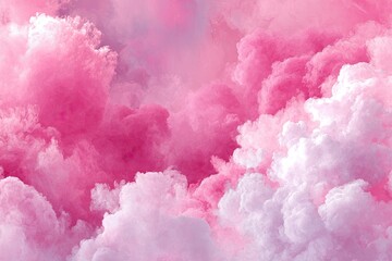 Fototapeta premium A vibrant, dreamlike sky filled with soft pink and white clouds, creating a gentle and ethereal atmosphere