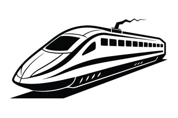 Sleek monochrome outline depicts a modern high speed train with a streamlined design