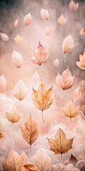 Gentle Autumn Leaves Floating Gracefully Through Softly Lit Skies