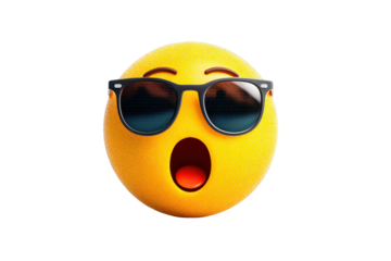 Surprised Emoji Face Wearing Sunglasses on Transparent Background