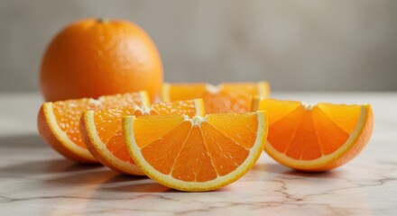 Sliced Fresh Oranges on Marble Surface