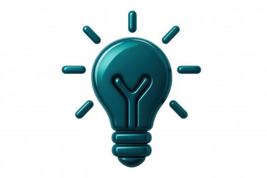 Glowing teal light bulb illuminating transparent surface, symbolizing creative spark and innovative potential