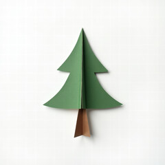 Obraz premium Simple Green Paper Cutout Tree on White Background