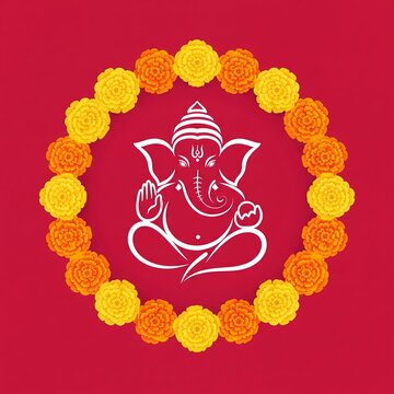 Happy Ganesh Chaturthi 2025 minimalistic poster with festive themed elements