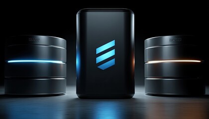 Futuristic tech devices lit by vibrant neon