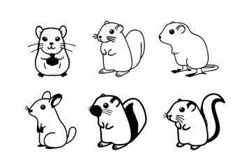 Hand-Drawn Cute Rodent and Squirrel Vector Set