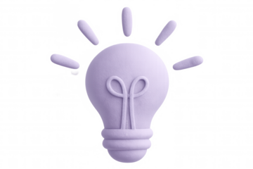 3d rendering of a purple light bulb shining brightly against a transparent background, symbolizing a new idea or innovation