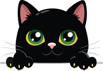 Cute Black Cat Peeking Over Edge With Big Green Eyes