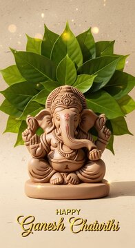 Happy Ganesh Chaturthi 2025 minimalistic poster with festive themed elements