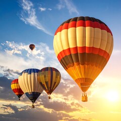 Fototapeta premium Colorful hot air balloons in sunset sky