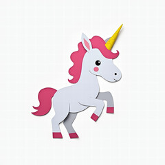 Naklejka premium Whimsical Pink and White Unicorn with Yellow Horn on White Background
