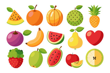 Vibrant collection of delicious and healthy fruits, including watermelon, apple, pear, banana, pineapple, strawberry, and plum, perfect for promoting healthy eating and wellness