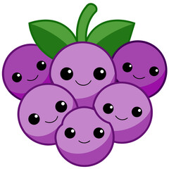 Obraz premium Adorable cluster of happy purple grapes with green leaves, perfect for playful designs, children's books, and healthy food promotions, radiating joy and sweetness for vibrant marketing campaigns.