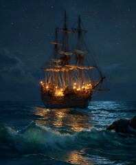 Fototapeta premium sailing ship in the sea