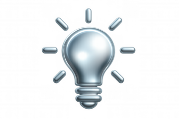 Glowing metallic light bulb symbolizing innovative thinking and creative potential against transparent backdrop