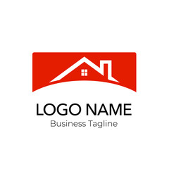 Fototapeta premium Red Building Construction Real Estate Logo Design Template