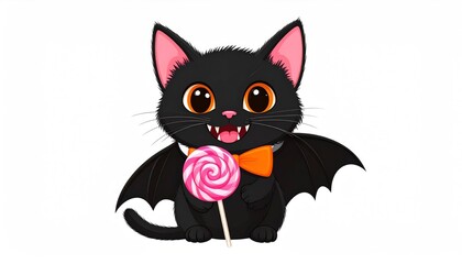 Cute black cat with pink lollipop