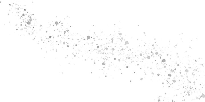 Silver glitter particles, scatter of glowing confetti. Festive decorative shimmer splatter isolated on transparent background