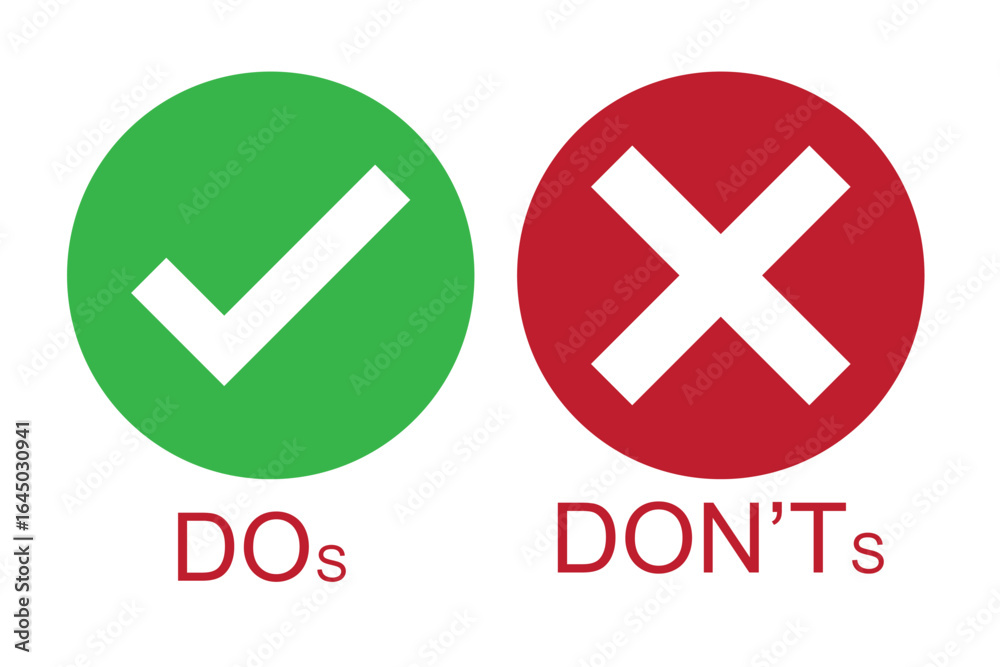 Canvas Prints do dont icon. good true dos and bad false donts. like unlike error. green red circles on white backg