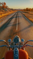 Obraz premium Riding a vintage motorcycle into the sunset on a desert road trip
