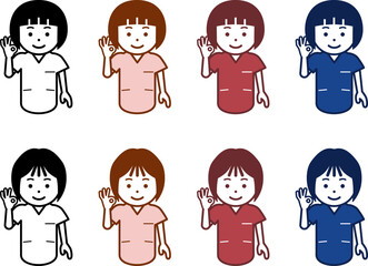 OKサインを出す女性看護師のアイコン。その2