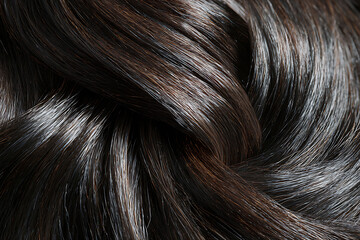 Naklejka premium Close-up macro shot of dark brown human hair strands with subtle highlights dark brown hair brown hair