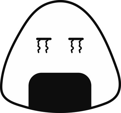 Black and white illustration of a kawaii onigiri rice ball with seaweed, showing a crying expression with tear streaks.