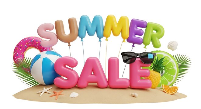 Colorful Summer Sale 3D background with beach elements and tropical vibes - Powered by Adobe