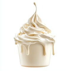 Dripping whipped cream isolated on a white background, emphasizing the smooth and creamy texture for dessert or food-related designs, Generative AI