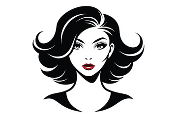 Striking depicts a beautiful brunette with red lipstick on a clean white background