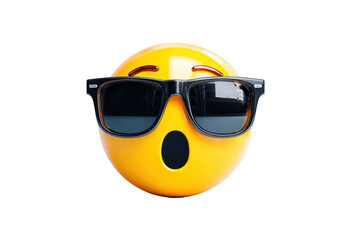 Surprised Emoji Face Wearing Black Sunglasses on Transparent Background