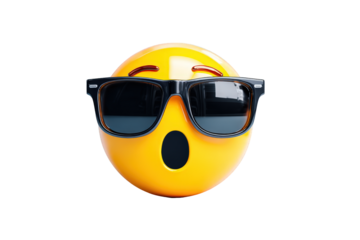 Surprised Emoji Face Wearing Black Sunglasses on Transparent Background