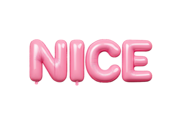 Pink Balloon Letters spelling Nice on Transparent Background for Celebration