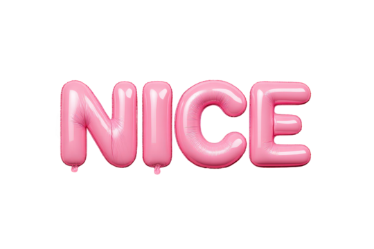 Pink Balloon Letters spelling Nice on Transparent Background for Celebration