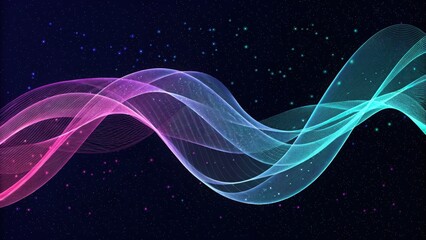 A cosmic symphony with flowing nebulae ribbons dancing amidst a field of glittering stars on a dark