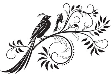Vector illustration of birds on a branch isolated on white background