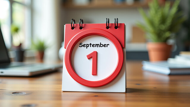 Calendar page marked September 1 on wooden desk