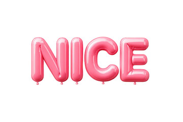 Pink Balloon Letters Spelling Nice on Transparent Background Celebratory and Playful Style