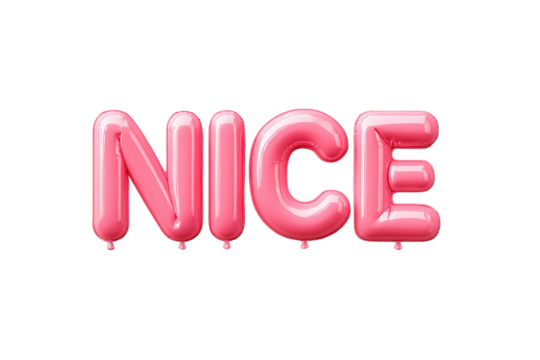 Pink Balloon Letters Spelling Nice on Transparent Background Celebratory and Playful Style