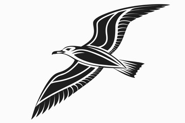 Fototapeta premium Black and white seagull drawing in flight isolated on white background