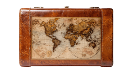 A centered view of vintage leather map case, white background --ar 16:9