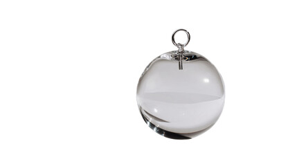 A minimal display of handblown crystal ornament, white background --ar 16:9