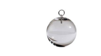 A minimal display of handblown crystal ornament, white background --ar 16:9