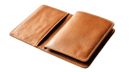 A minimal display of luxury leather passport holder, white background --ar 16:9